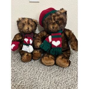 Vintage Dillards Teddy Bears Brown Fuzzy Christmas Knit Plushies Stuffed Animal